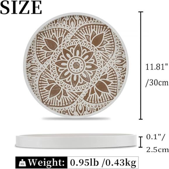 Round Wood Decorative Tray: Rustic Coffee Table Tray Farmhouse Tray Decor - Picture 5 of 6